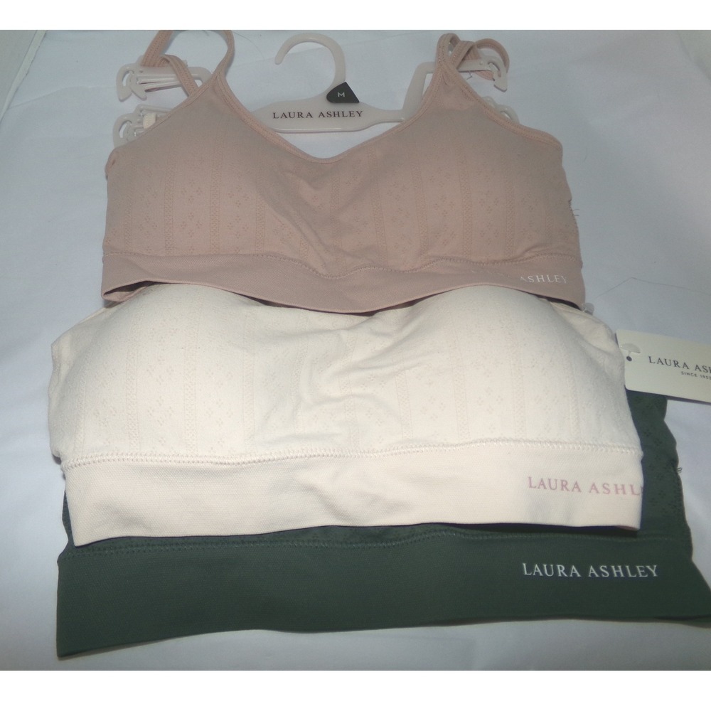 Laura Ashley 3 Pack Seamless Bralettes Green Cream Pink Women Medium NWT